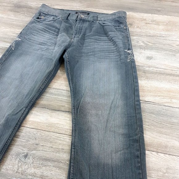 Chams Denim Jeans Men Women 36x28 Gray Distress Embriodered Casual Relaxed Wide - Picture 3 of 12